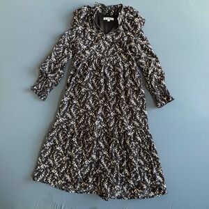 S-ORY STORY Dress | Sz 14 | Black Cream Floral Prairie Cottagecore Ruffle Collar